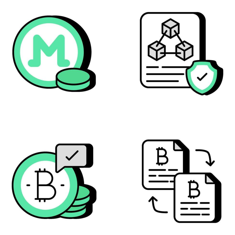 Pack of Cryptocurrency and Blockchain Flat Icons vector