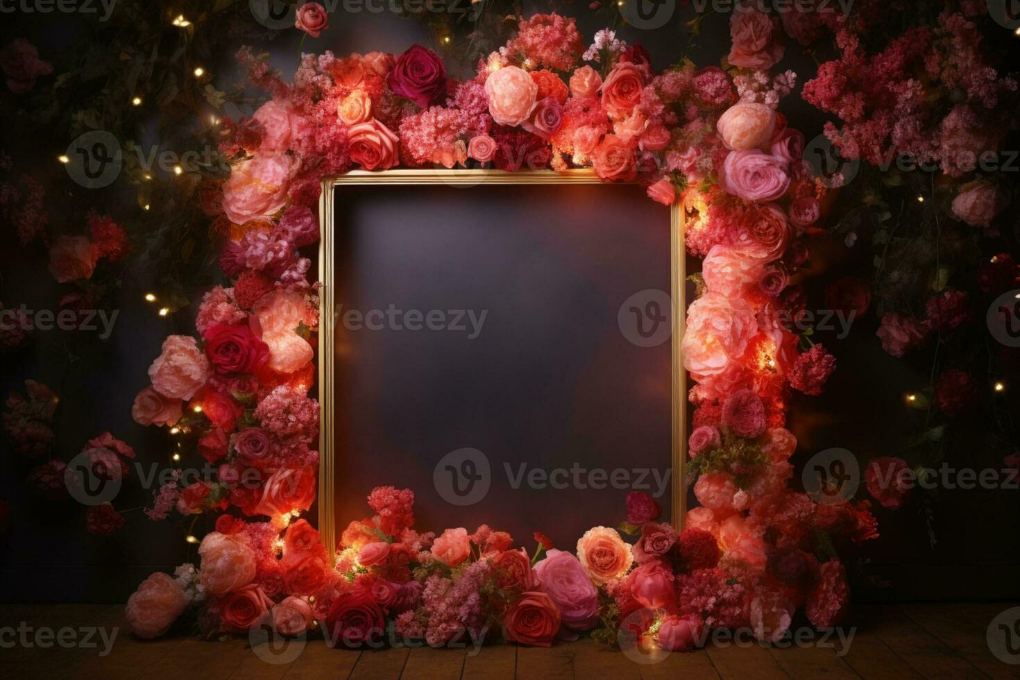 AI Generated flowers on dark background with copy space photo