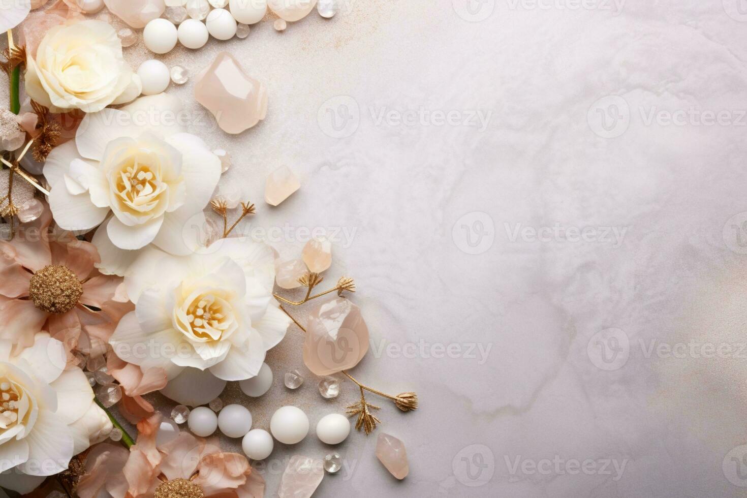 AI Generated Luxury Flowers and Gemstones with Copy Space photo