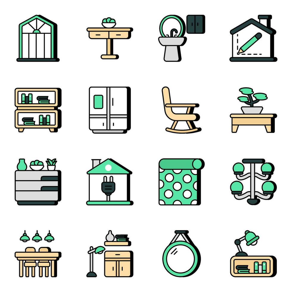 Pack of Furnishing Flat Icons vector