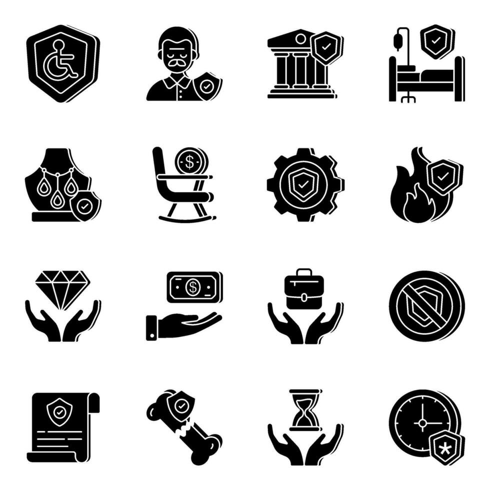 Pack of Assurance Solid Icons 33234426 Vector Art at Vecteezy