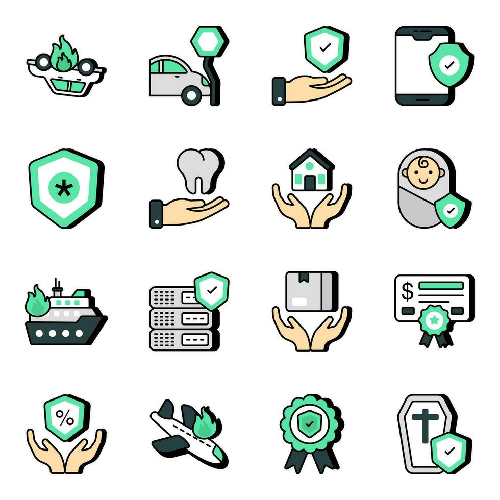 Pack of Insurance Flat Icons vector