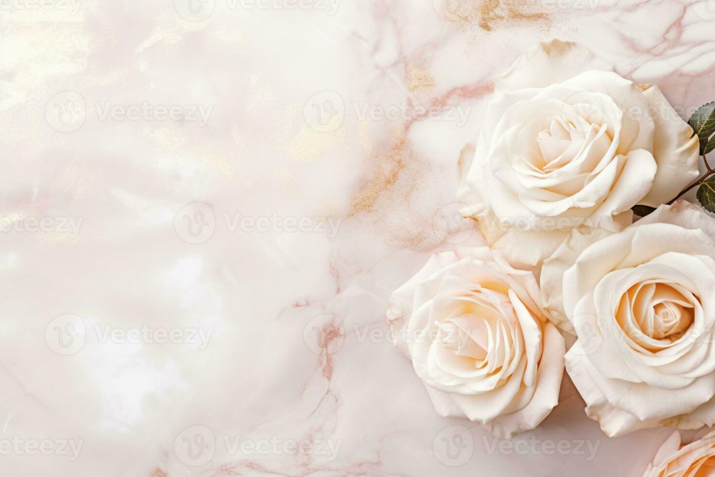 AI Generated Roses on Marble Background with Copy Space photo