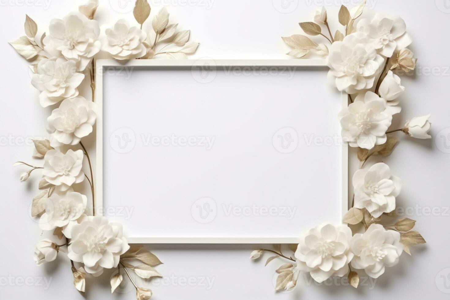 AI Generated flowers on white with copy space photo