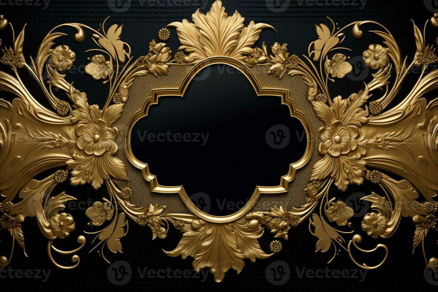 AI Generated Golden Frame Design on Black with copy space photo
