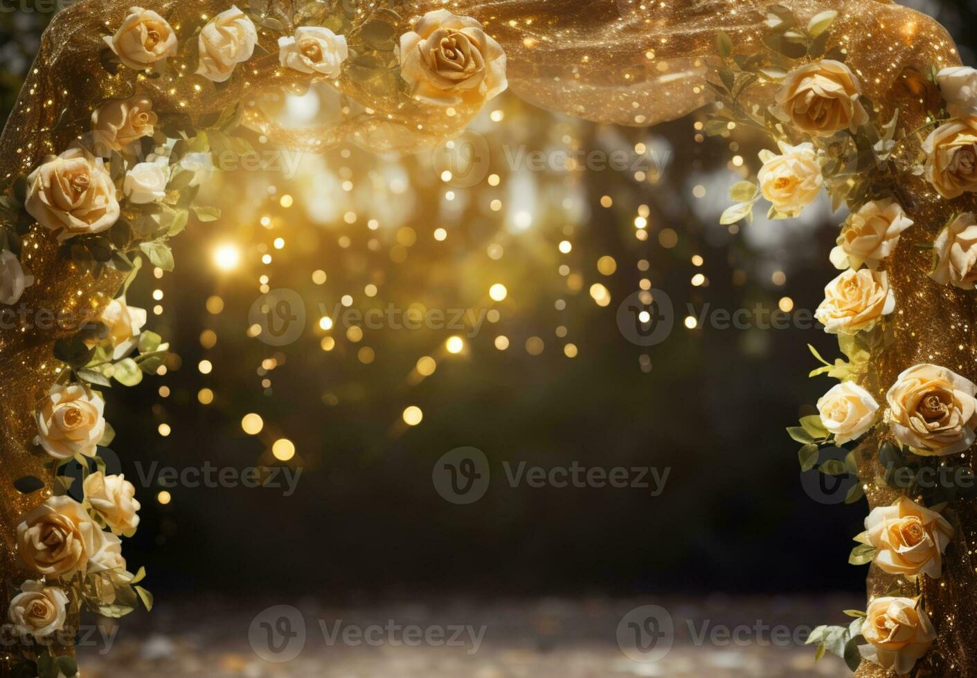 AI Generated Golden Flower Arch with Copy Space photo
