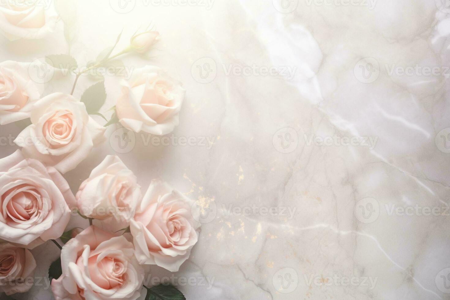AI Generated Roses on Marble with Copy Space photo