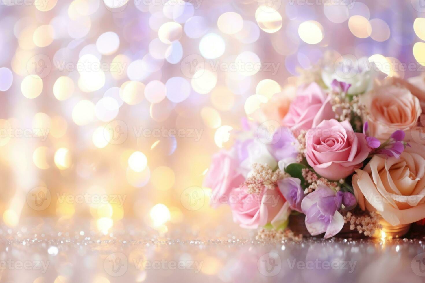 AI Generated Flower Background with Bokeh Lights and Copy Space photo