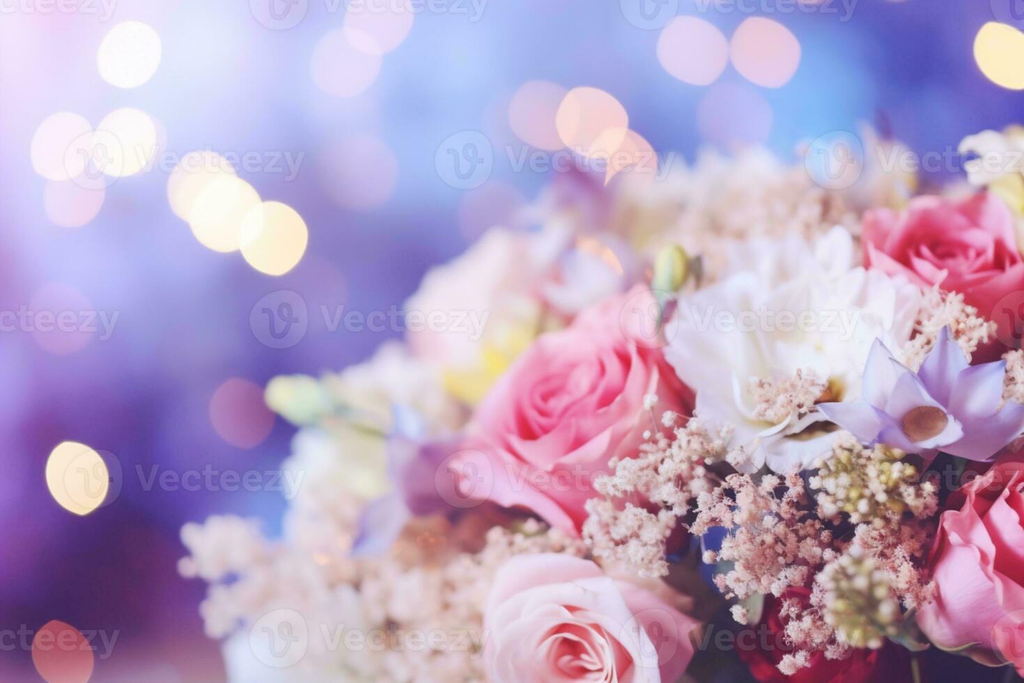 AI Generated Flower Background with Bokeh Lights and Copy Space photo