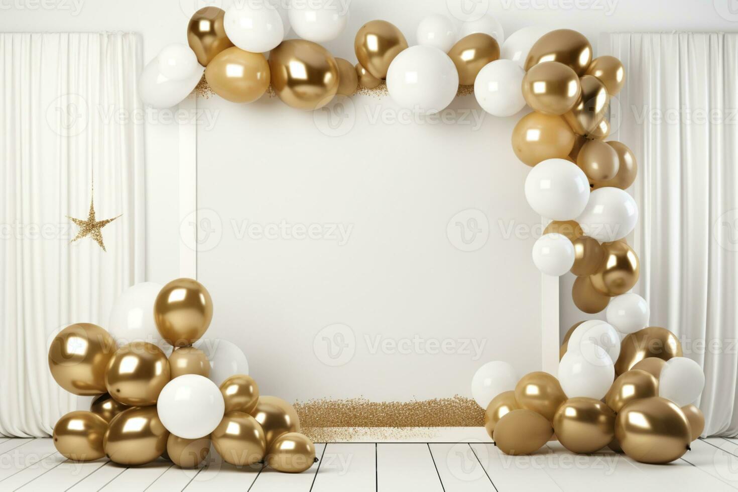 AI Generated white celebration background with balloons photo