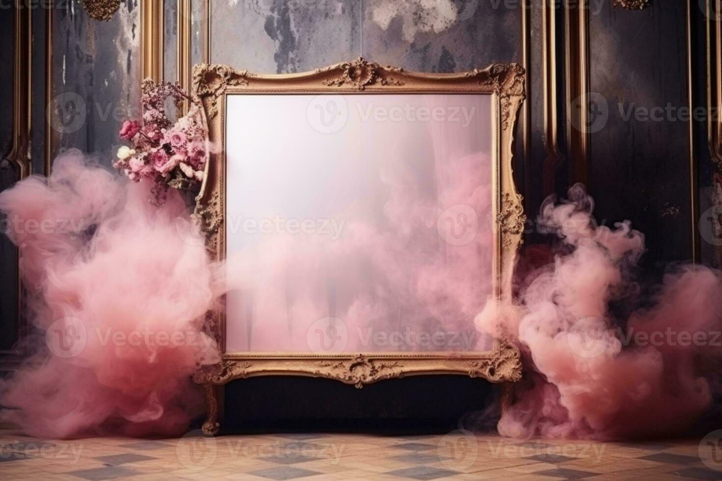 AI Generated Golden Frame Design with copy space photo