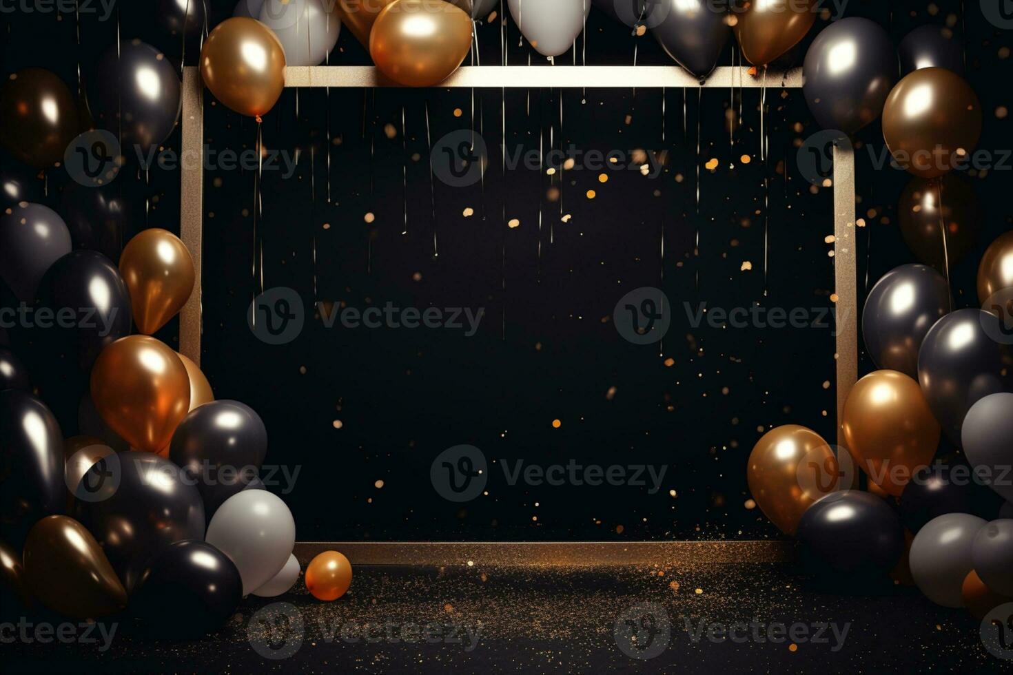 AI Generated celebration background with balloons on black photo