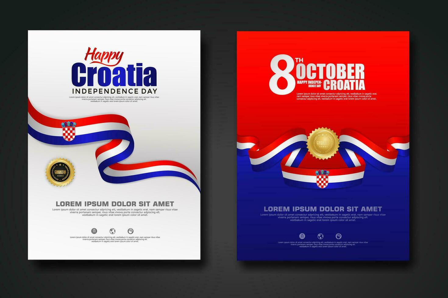 Set poster design Croatia happy Independence Day background template vector