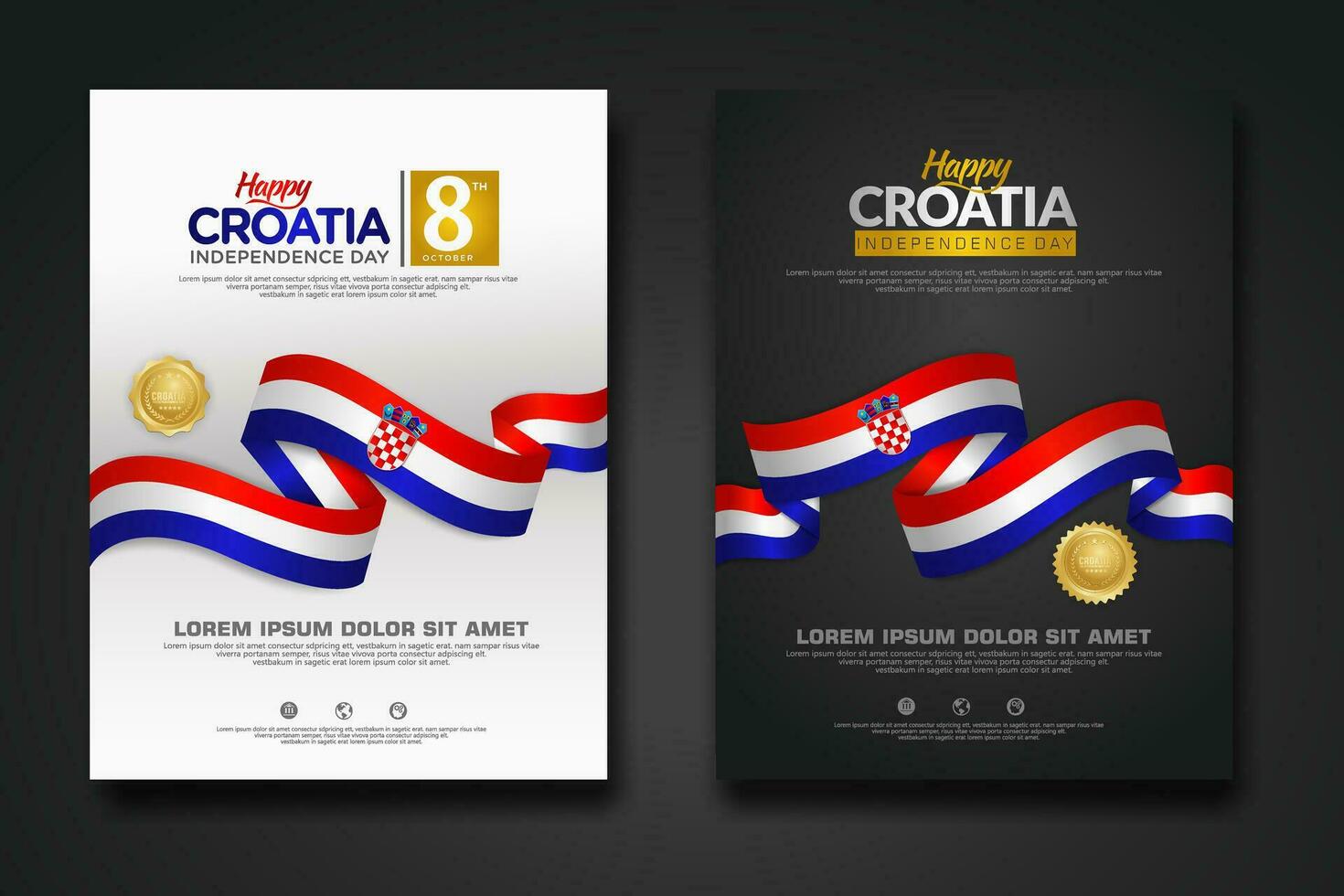 Set poster design Croatia happy Independence Day background template vector