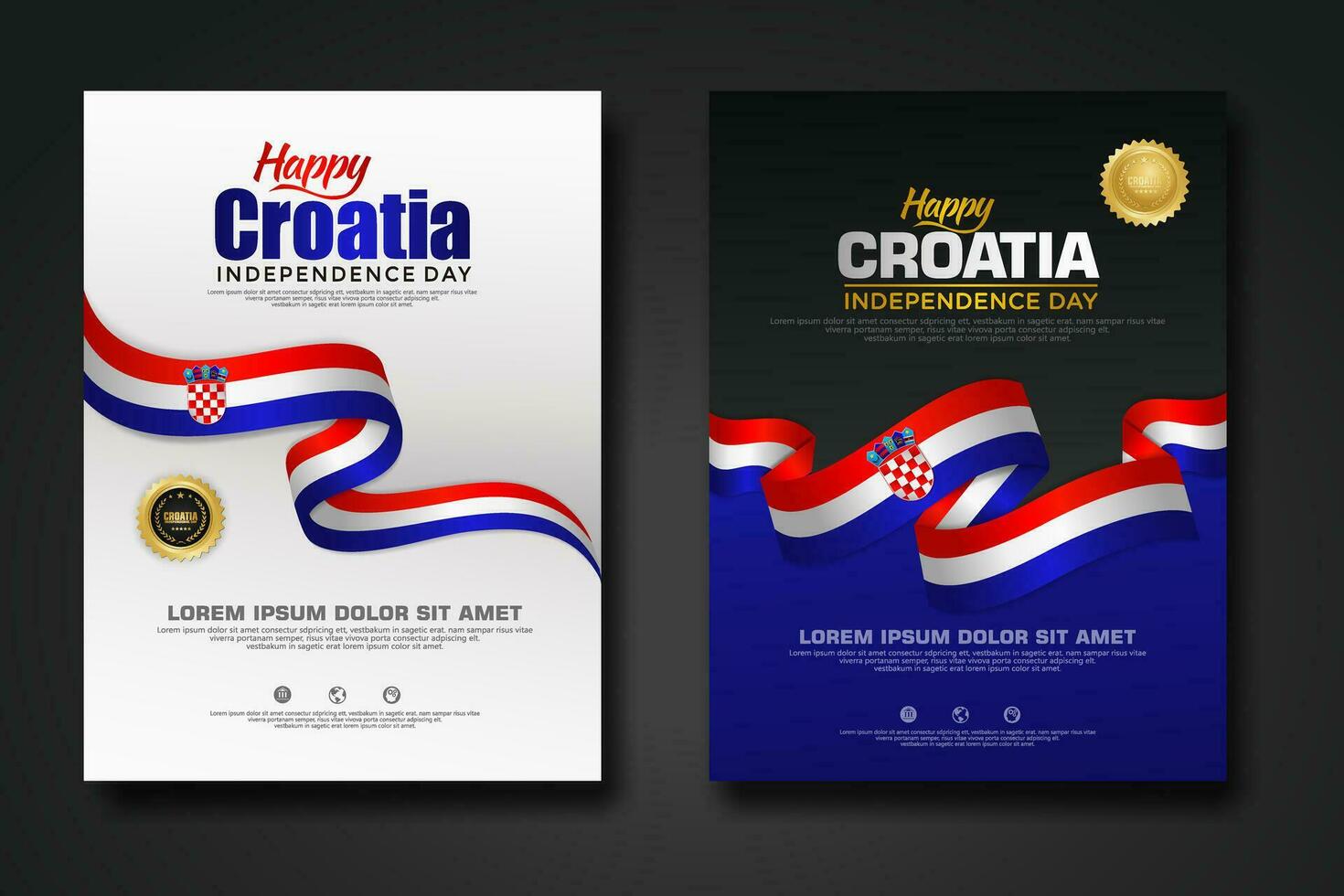 Set poster design Croatia happy Independence Day background template vector