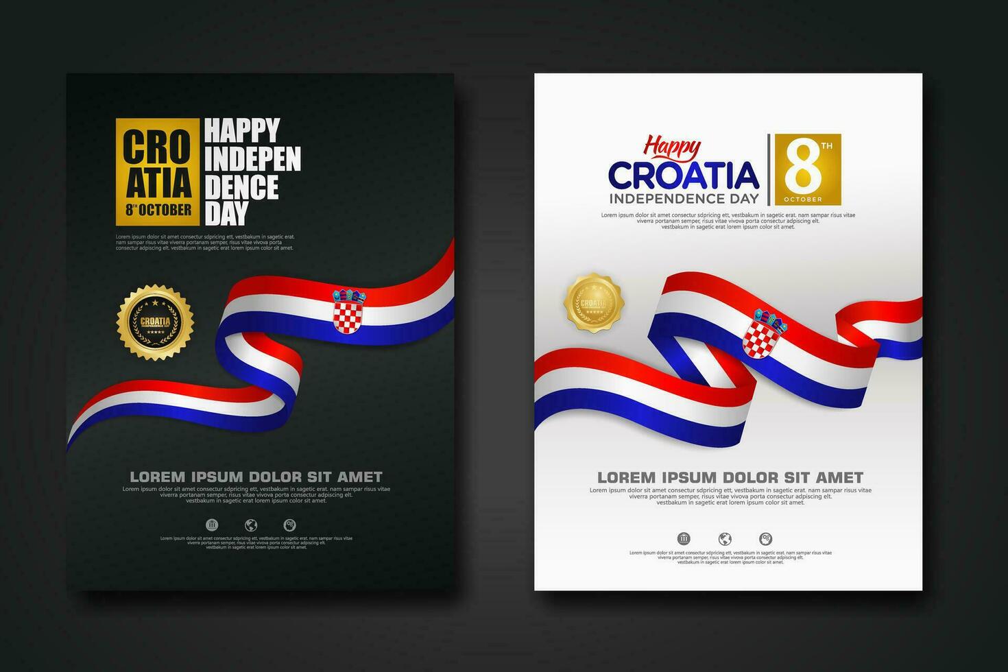 Set poster design Croatia happy Independence Day background template vector