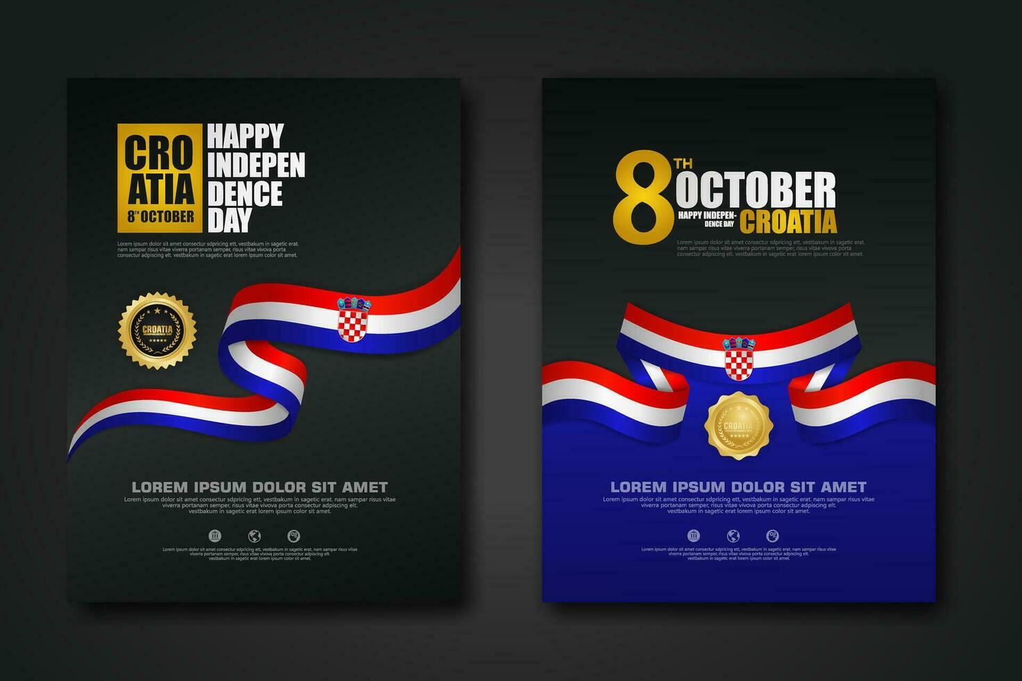 Set poster design Croatia happy Independence Day background template vector