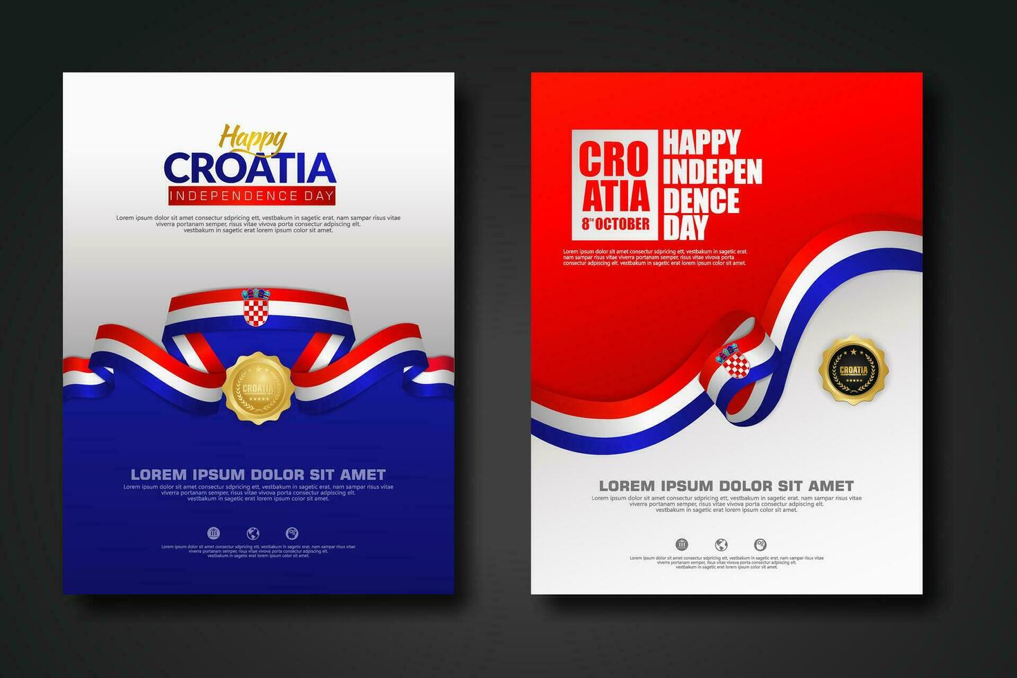 Set poster design Croatia happy Independence Day background template vector