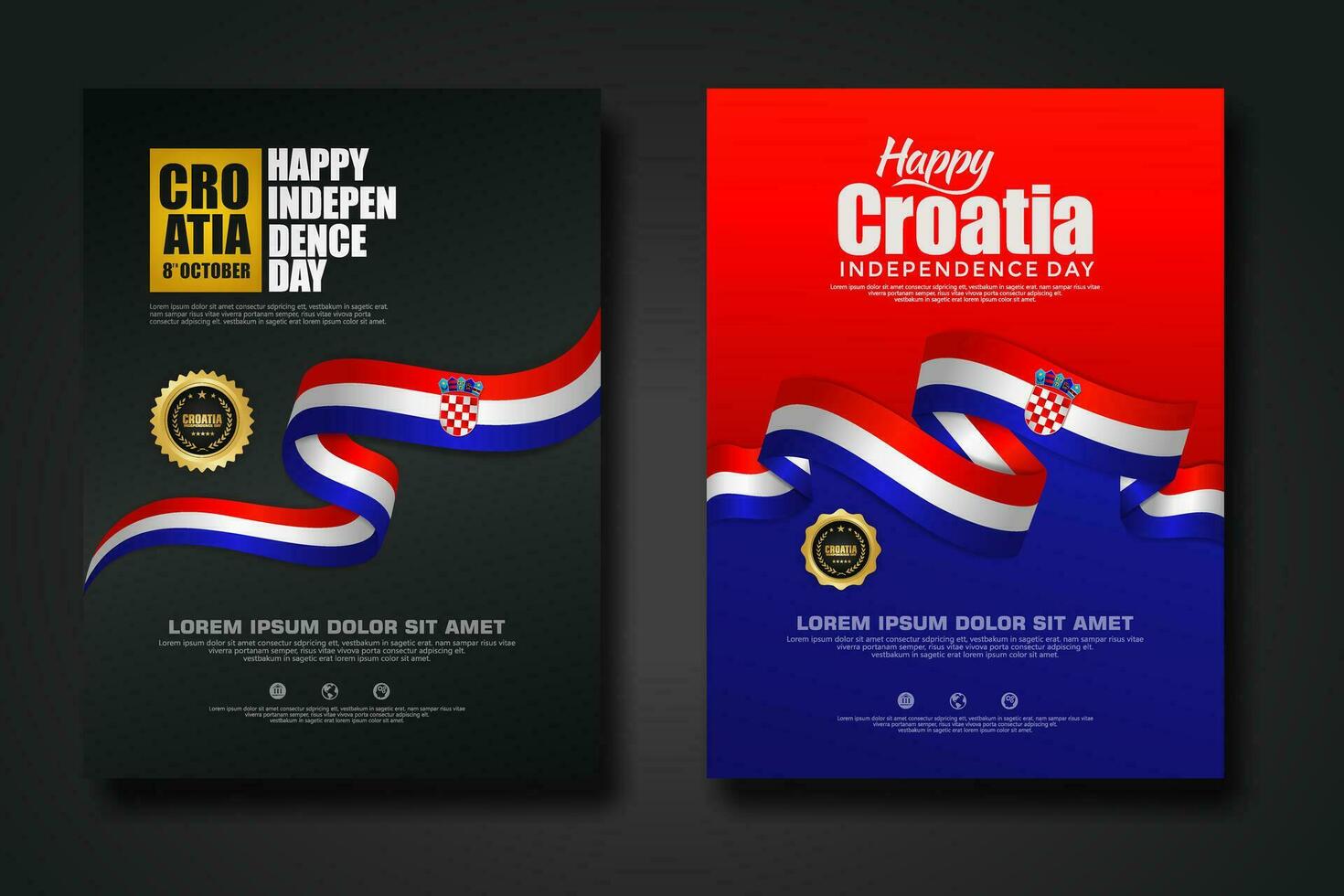 Set poster design Croatia happy Independence Day background template vector