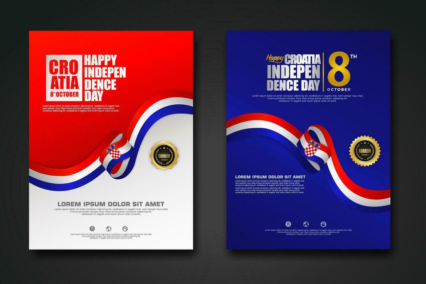 Set poster design Croatia happy Independence Day background template vector