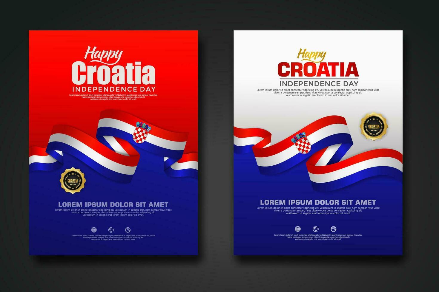 Set poster design Croatia happy Independence Day background template vector