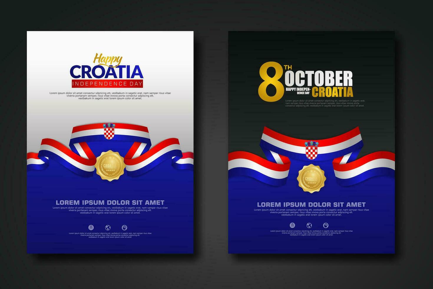 Set poster design Croatia happy Independence Day background template vector