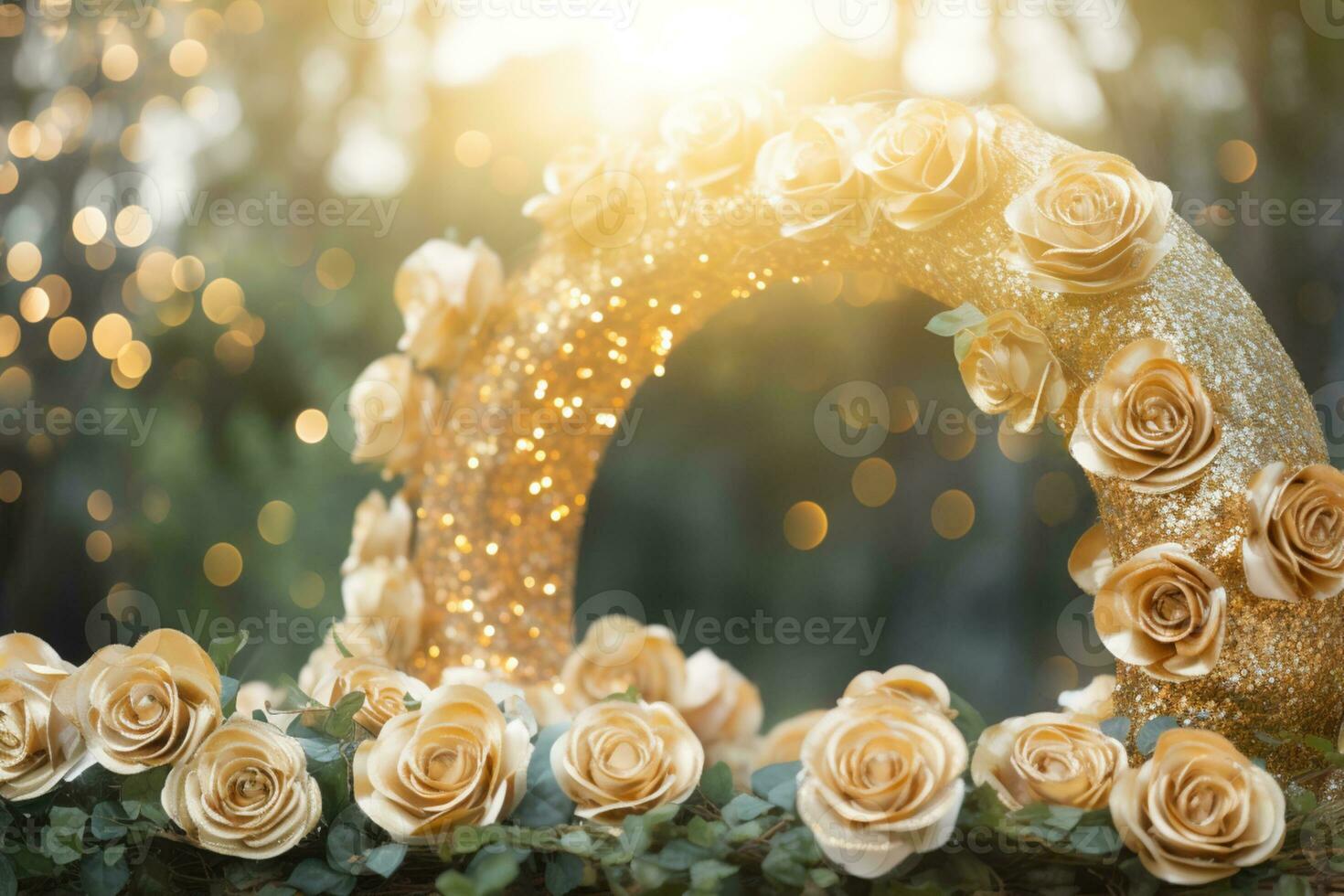 AI Generated Golden Flower Arch with Copy Space photo