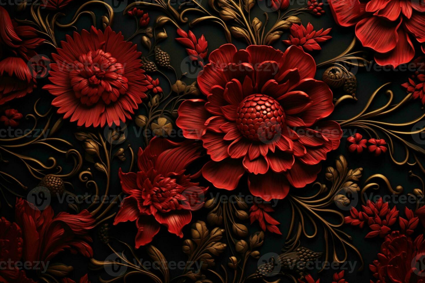 AI Generated vintage flower background in red photo