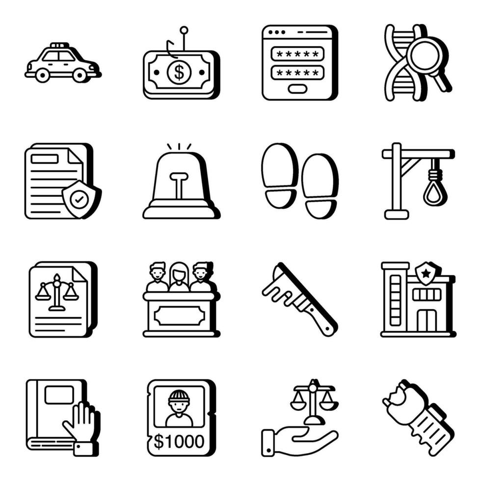Pack of Law and Order Llinear Icons vector