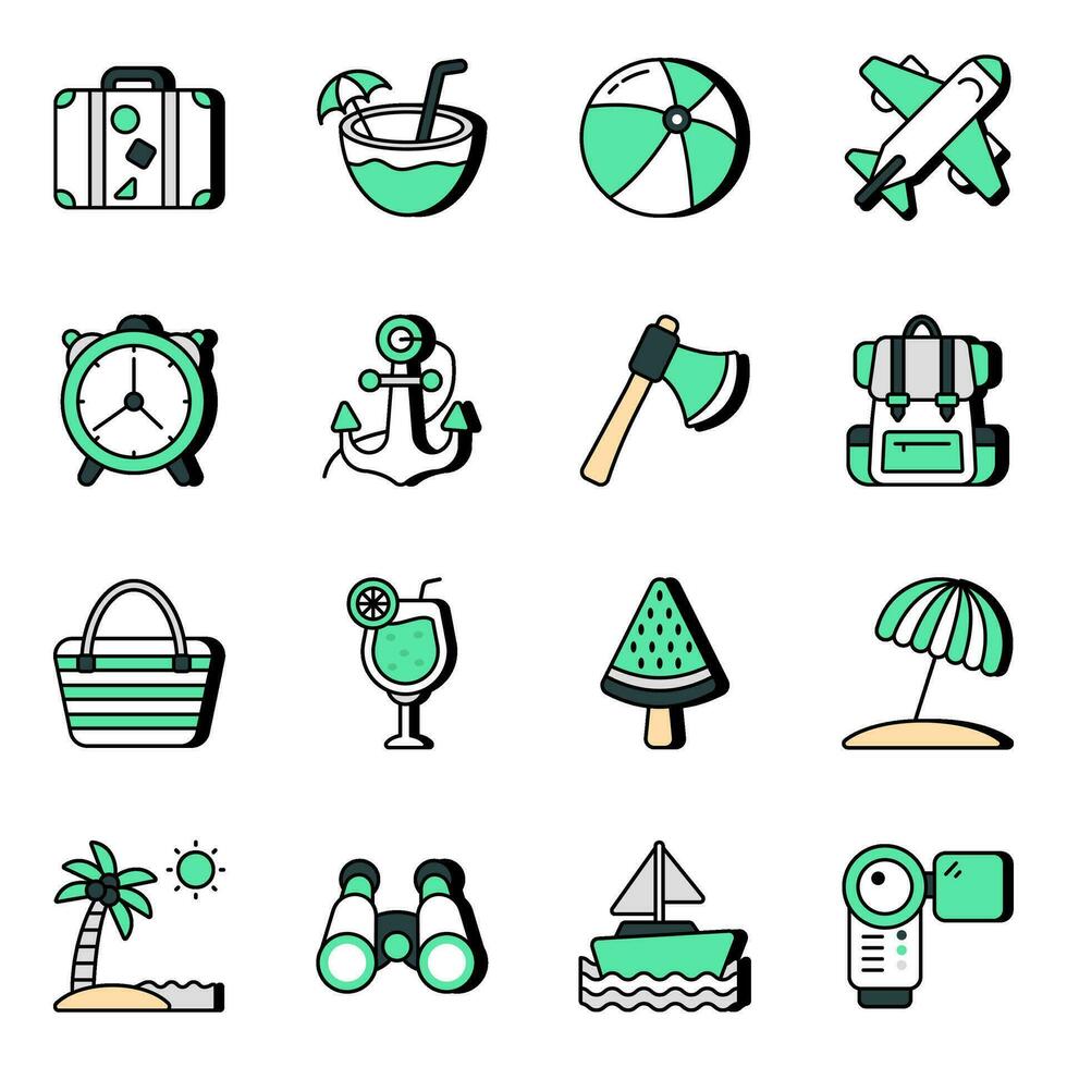 paquete de iconos planos de viaje vector