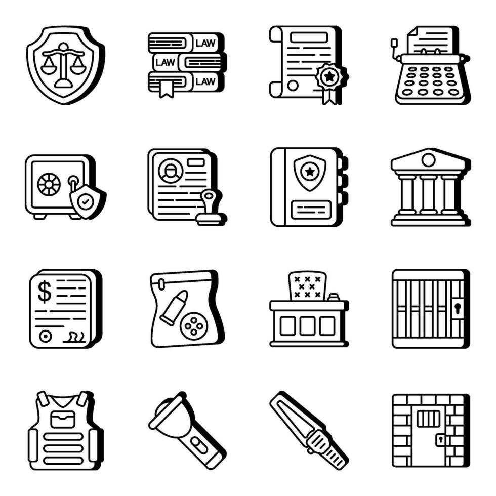 Pack of Crime and Law Llinear Icons vector
