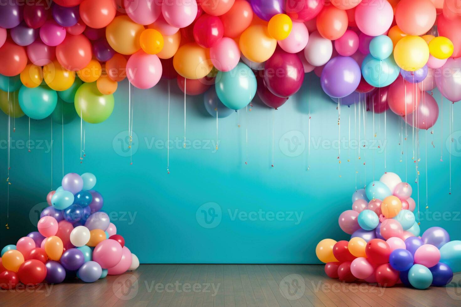 AI Generated Colorful balloons on blue photo