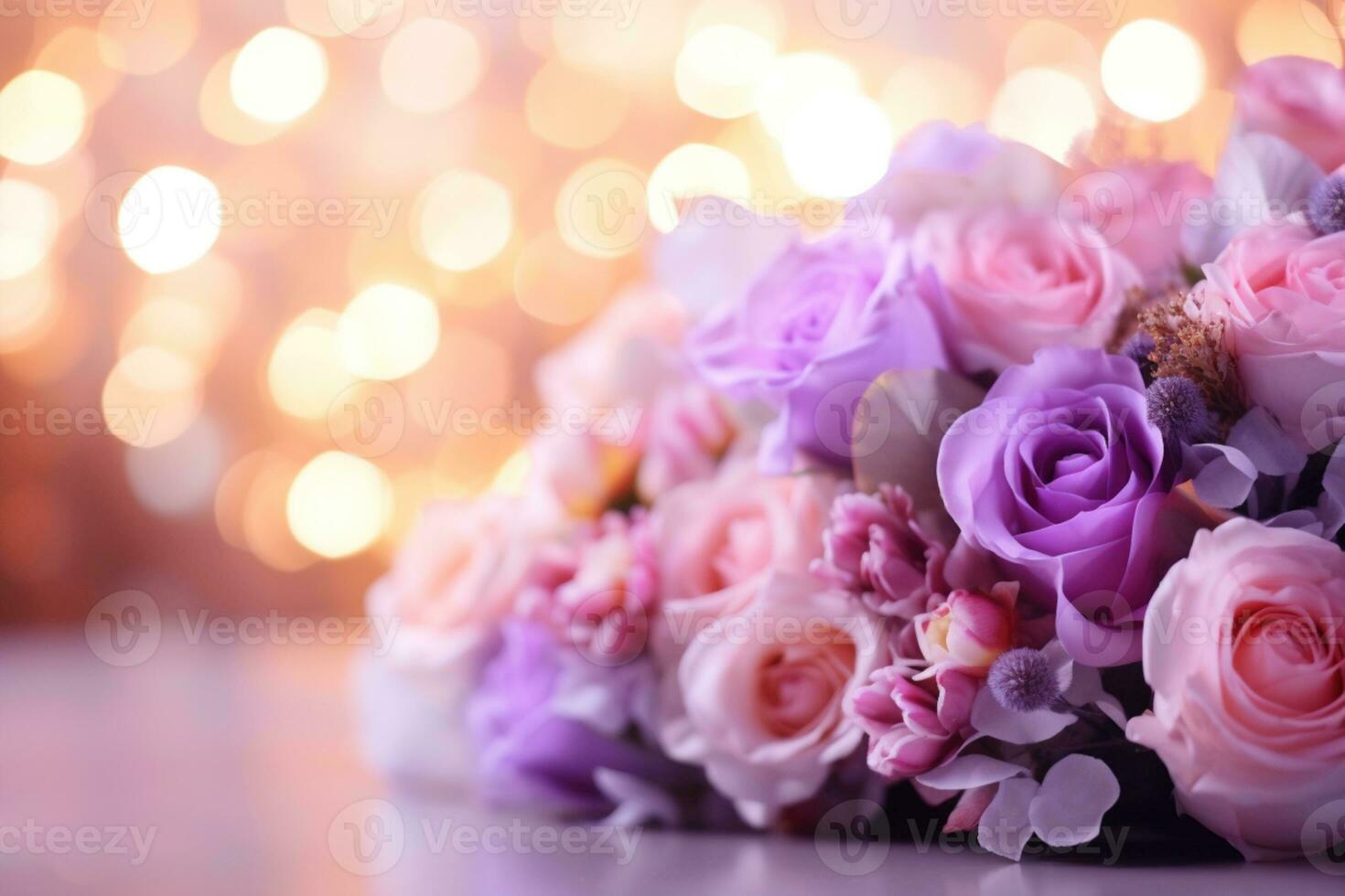 AI Generated Flower Background with Bokeh Lights and Copy Space photo