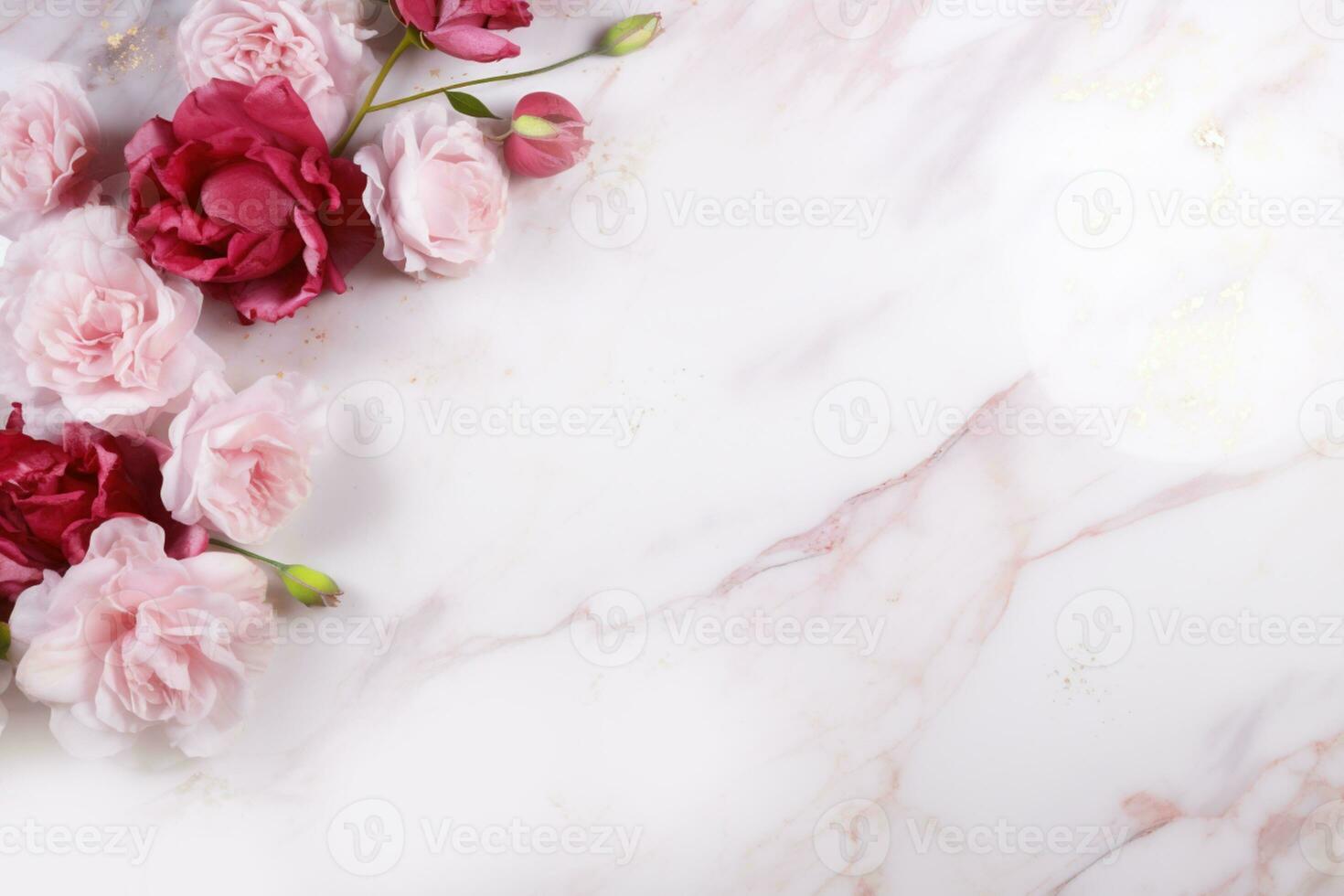 AI Generated Roses on Marble with Copy Space photo