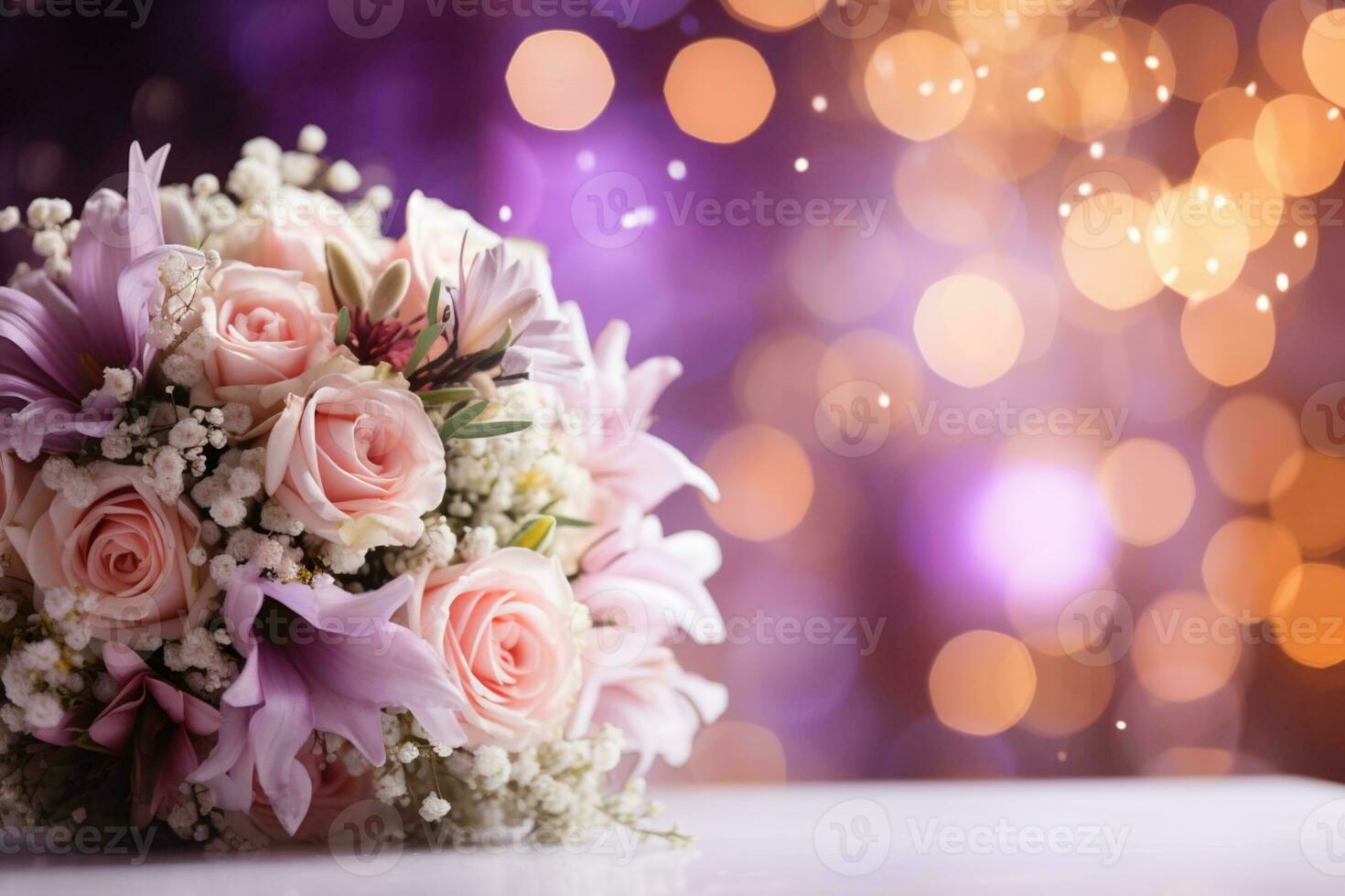 AI Generated Flower Background with Bokeh Lights and Copy Space photo