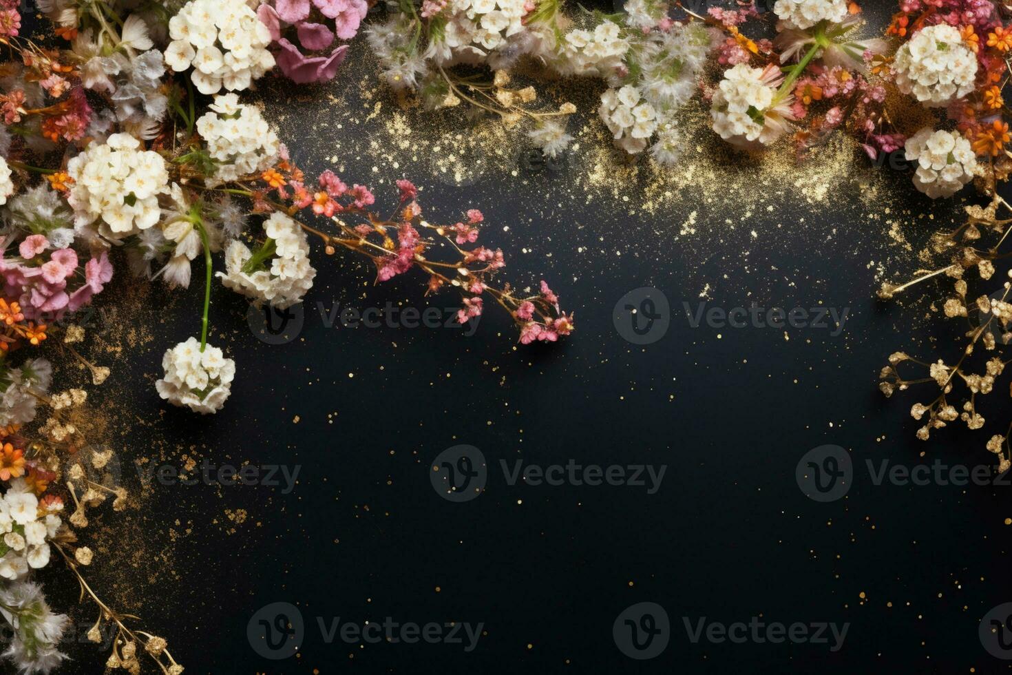 AI Generated flowers on dark background with copy space photo