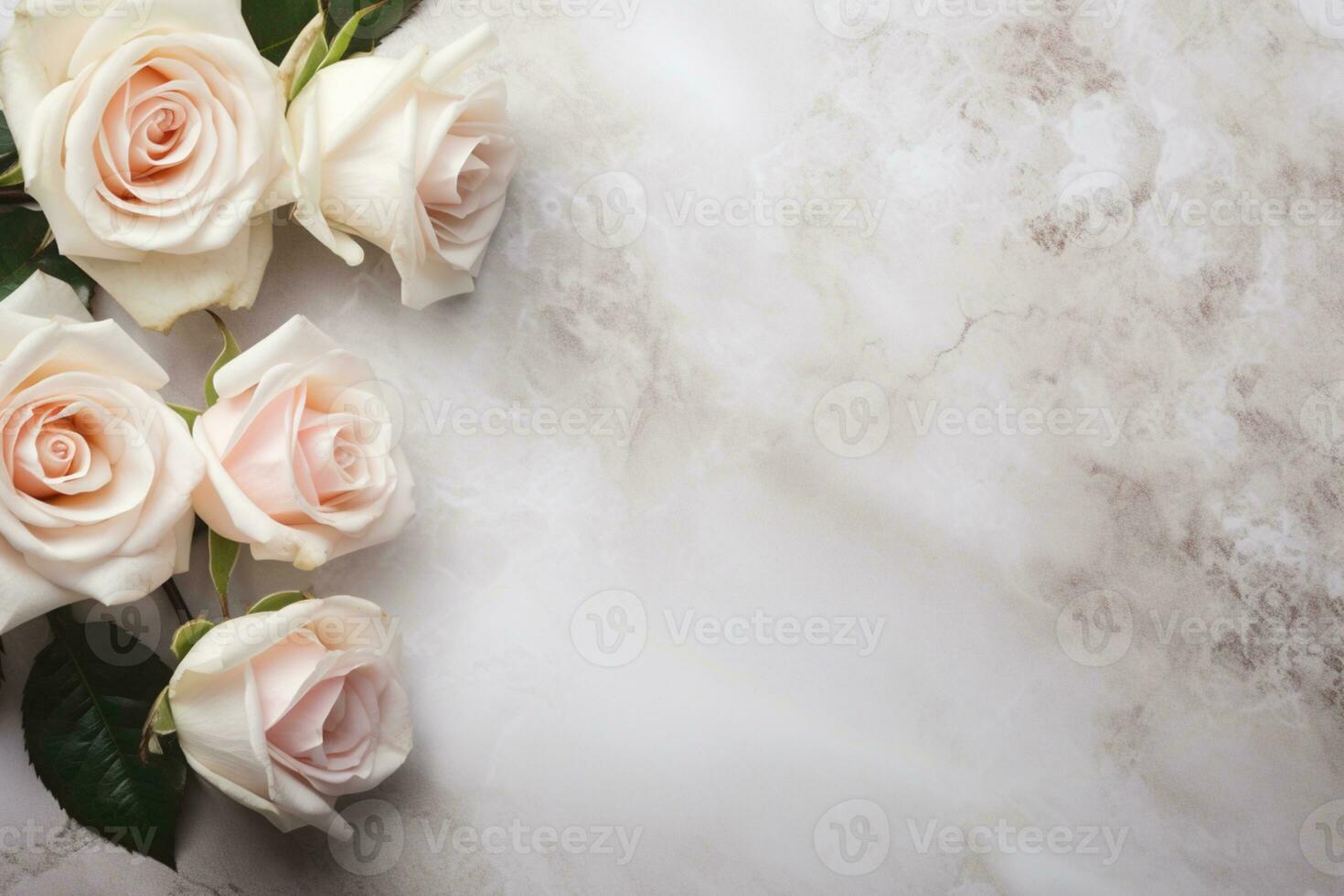 AI Generated Roses on Marble with Copy Space photo