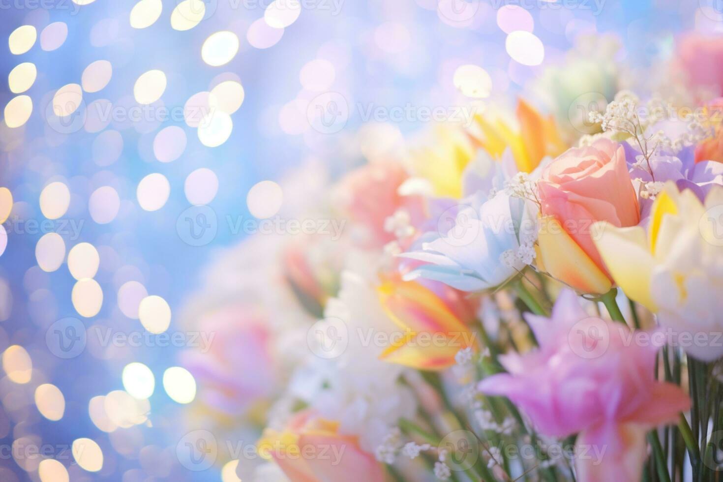 AI Generated Flower Background with Bokeh Lights and Copy Space photo