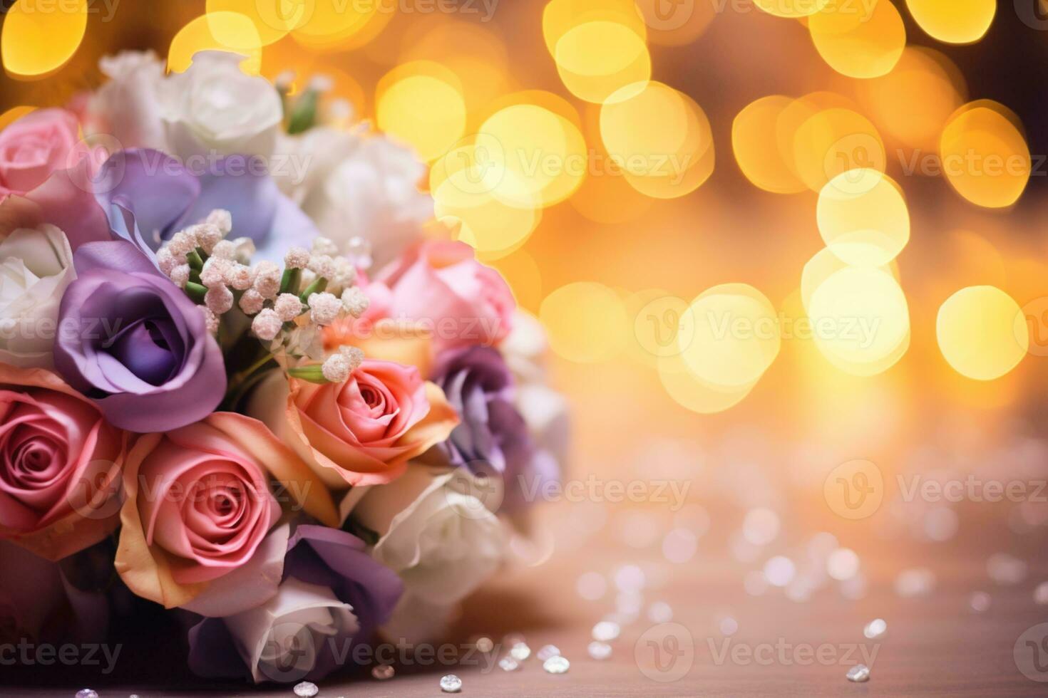 AI Generated Flower Background with Bokeh Lights and Copy Space photo