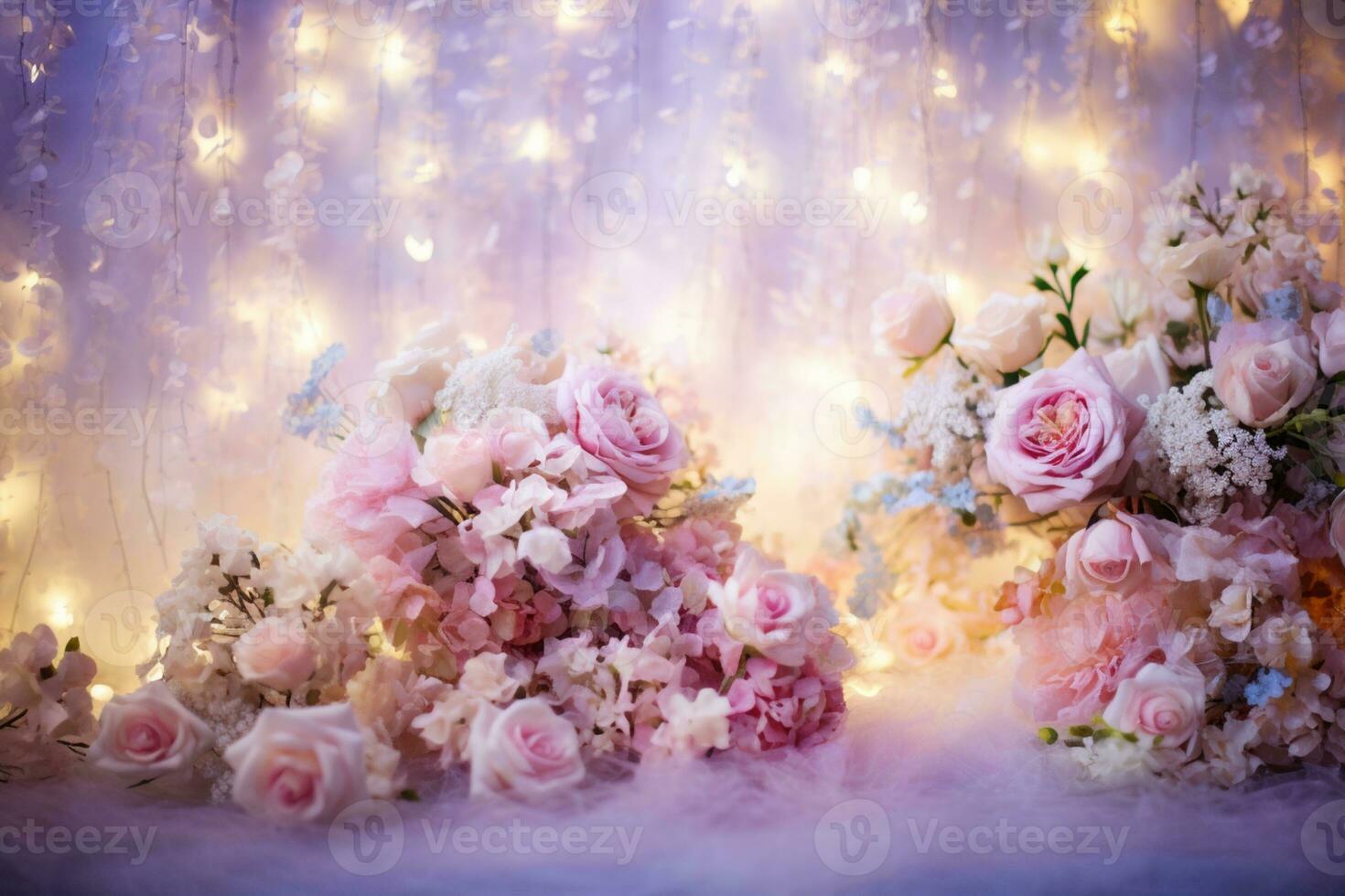 AI Generated Flower Background with Bokeh Lights and Copy Space photo