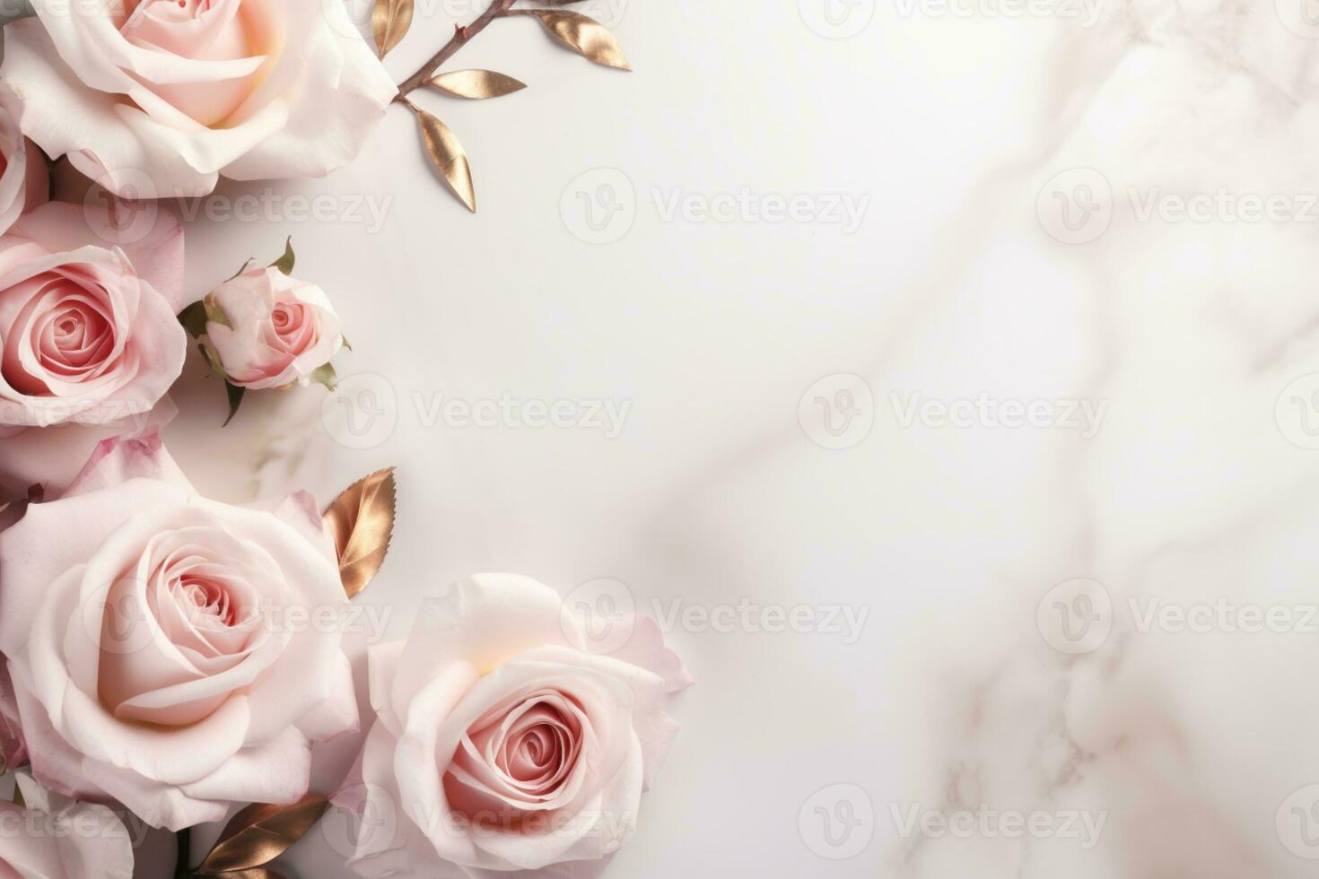 AI Generated Roses on Marble with Copy Space photo