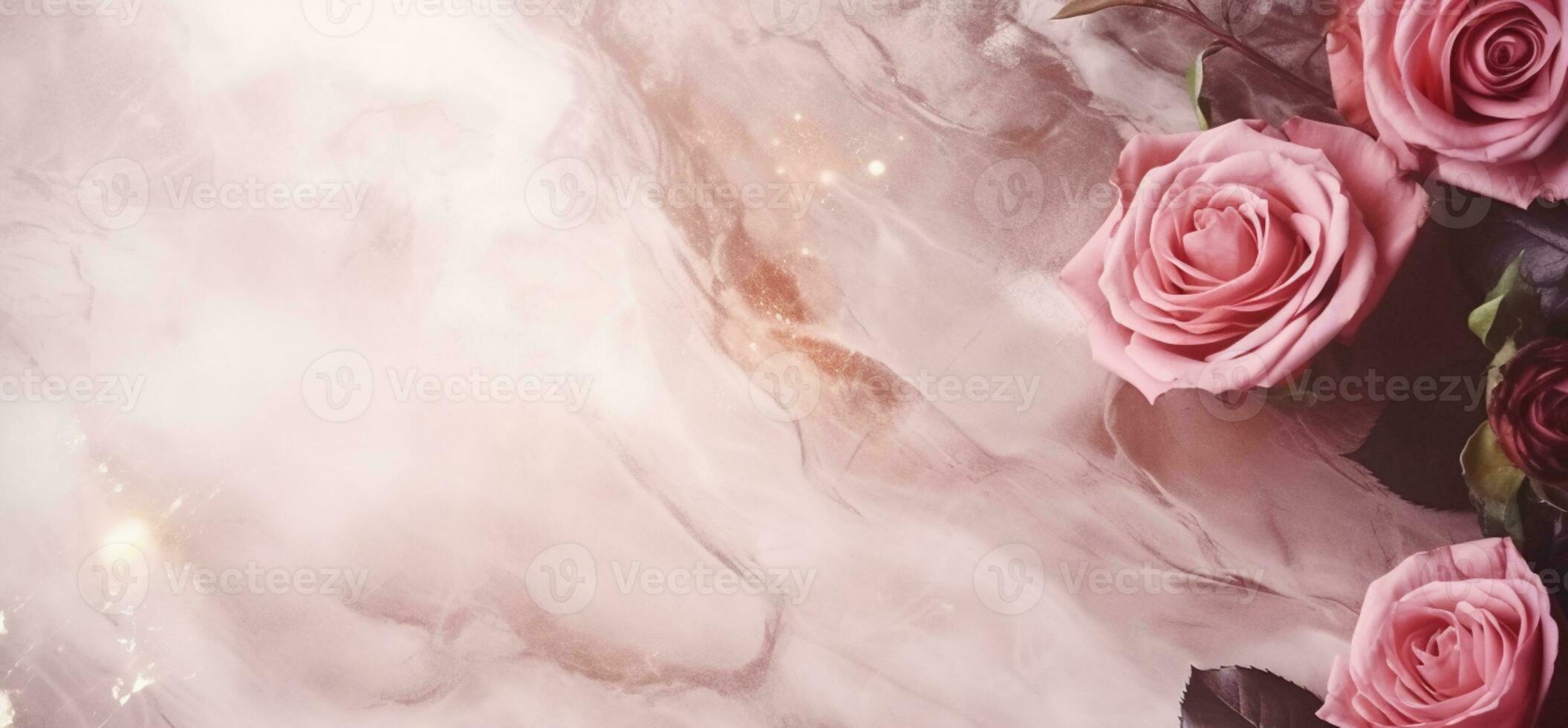 AI Generated Roses on Marble with Copy Space photo
