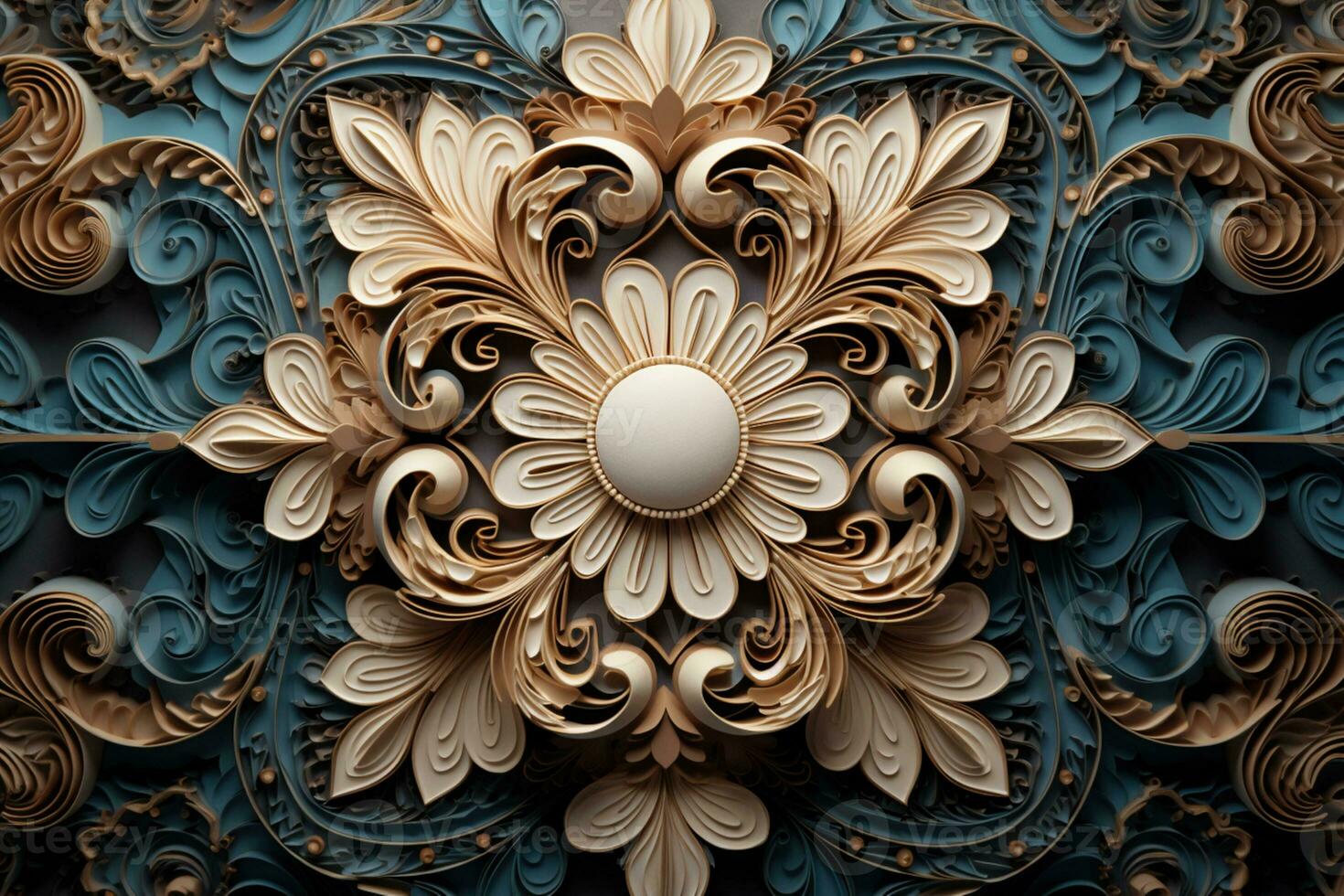 AI Generated luxury golden ornaments on black photo