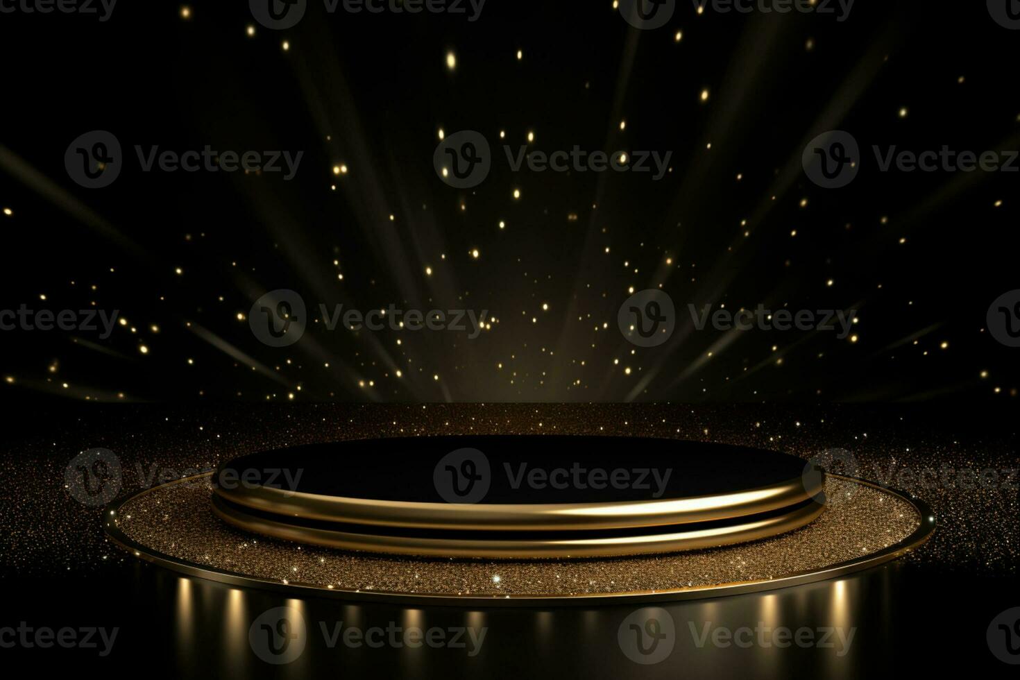 AI Generated golden stage with glowing lights photo