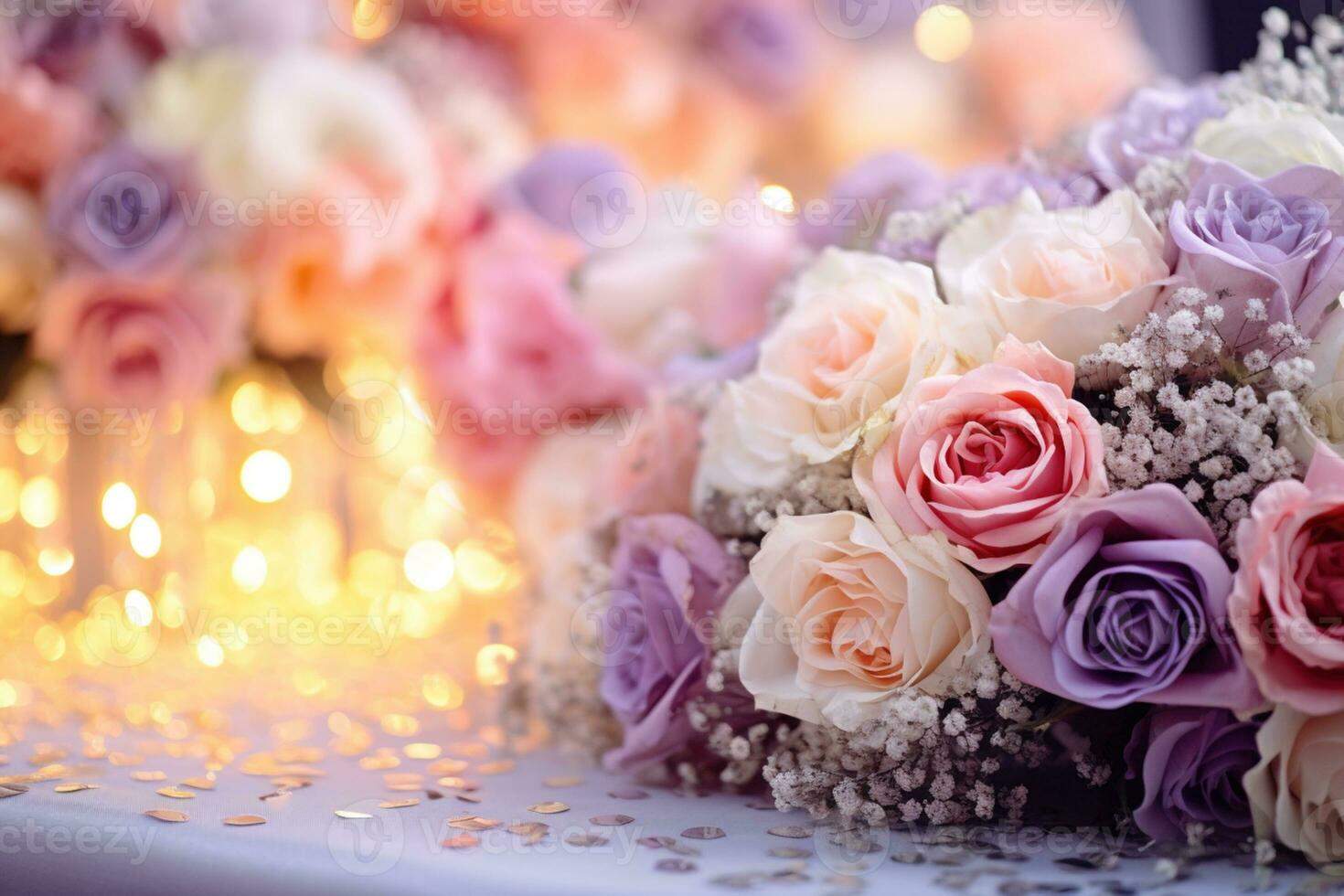 AI Generated Flower Background with Bokeh Lights and Copy Space photo