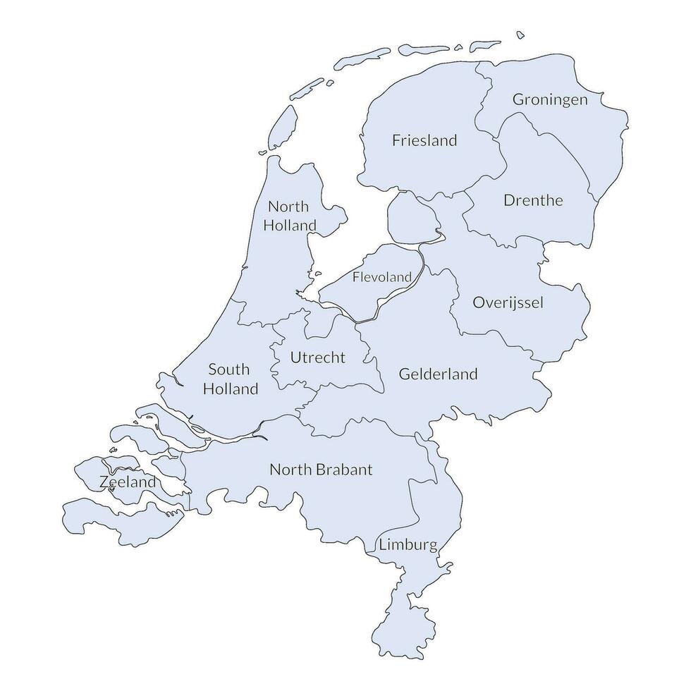 Países Bajos mapa. mapa de Holanda en administrativo regiones vector