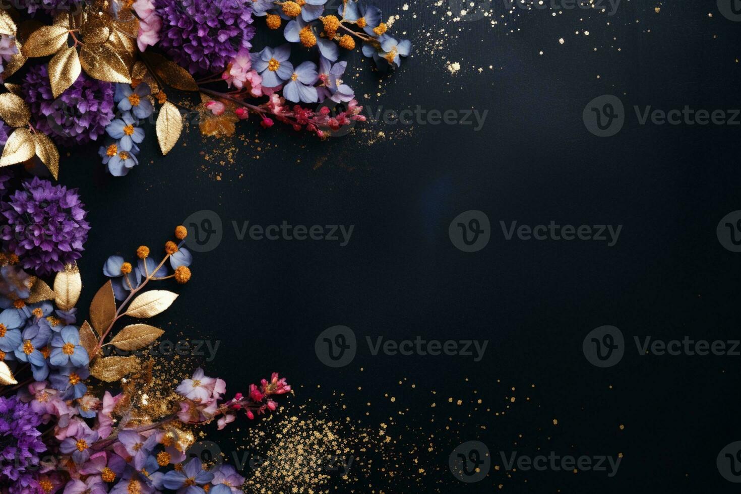 AI Generated flowers on dark background with copy space photo