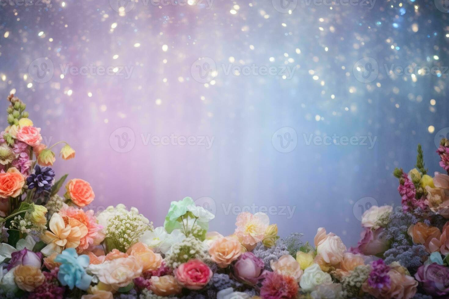 AI Generated Flower Background with Bokeh Lights and Copy Space photo