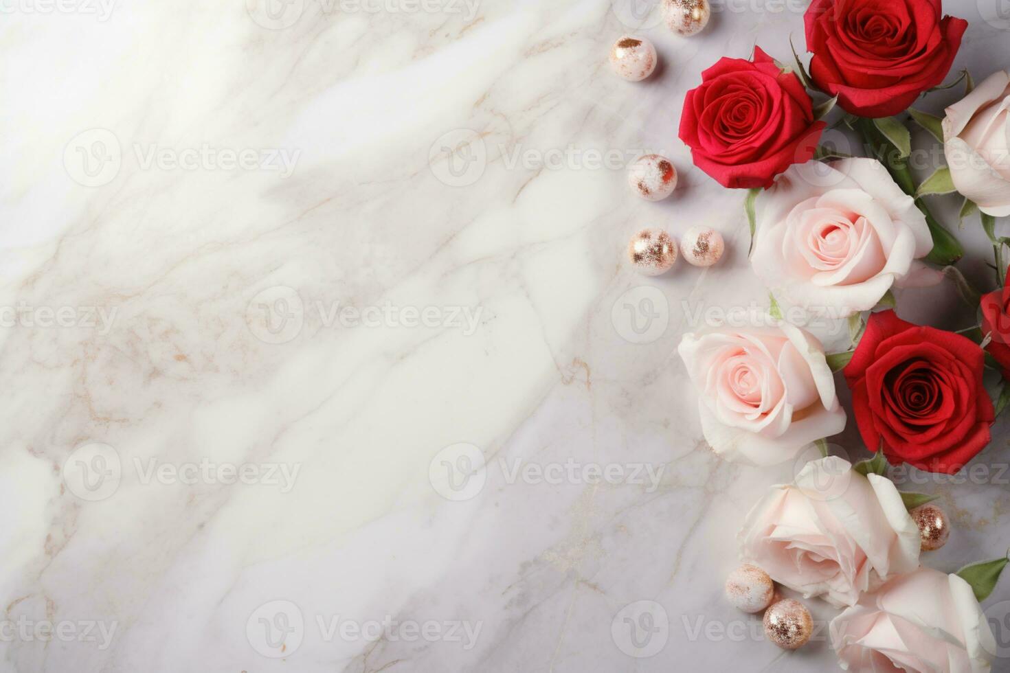 AI Generated Roses on Marble with Copy Space photo