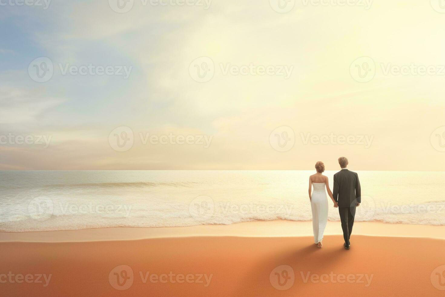 AI Generated Wedding couple at the beach photo